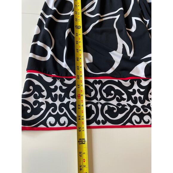 White House Black Market Dress Sz M Geometric Black White Red Sleeveless Stretch - Picture 6 of 7